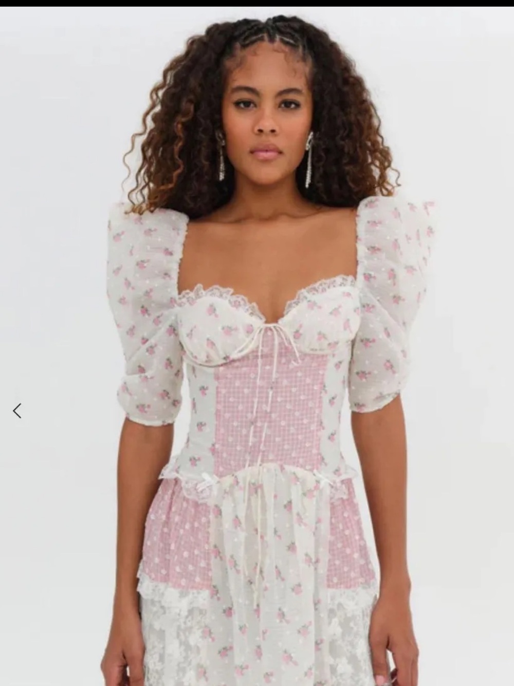 For Love & Lemons Pink and Cream Puff-Sleeve Corset Mini Dress
